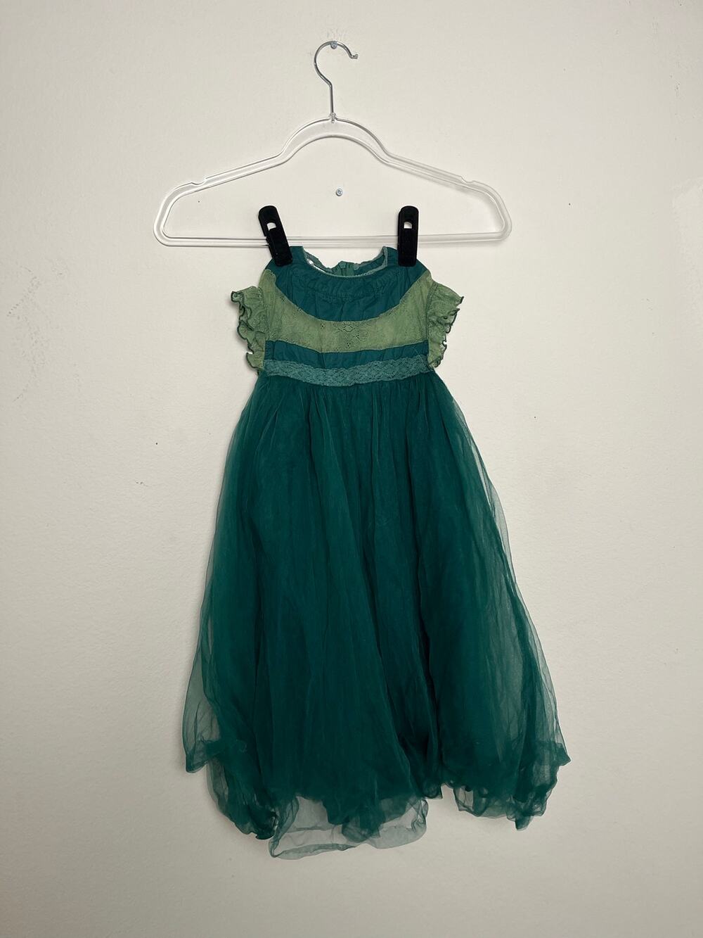 Trish Scully Child Emerald Green Tulle Lace Ruffle Special Occasion Dress Size 5
